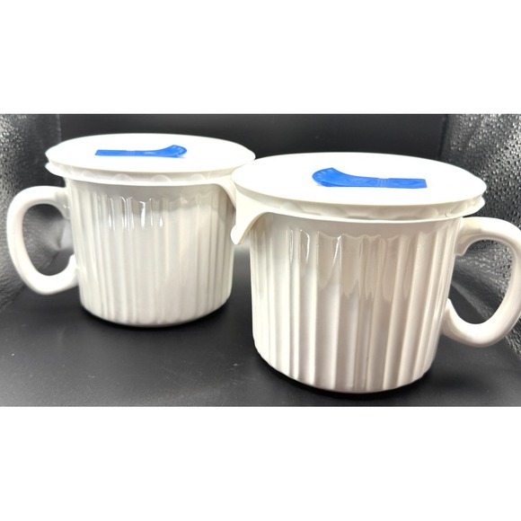Corningware Other - 2 Corning Ware French White 20 Oz Stoneware Soup Cup Mug & Vented Lids